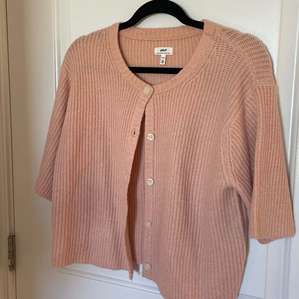 Pink Knit Cardigan Sweater